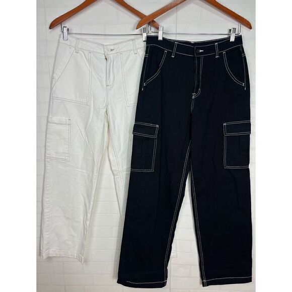 H&M Womens Cargo Pants size 4 Bundle of 2 White and Black - Picture 1 of 16